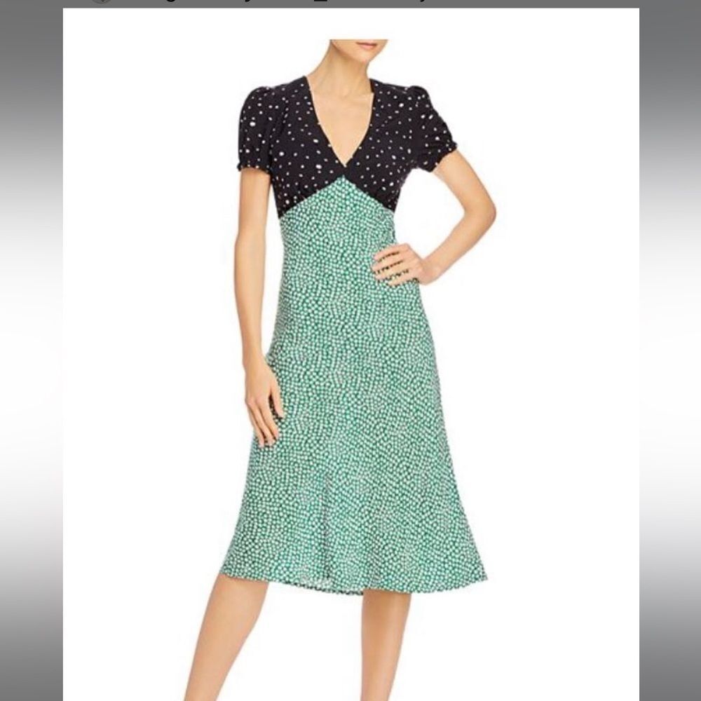 Re-named  midi dress green black white with neckline on the back NEW